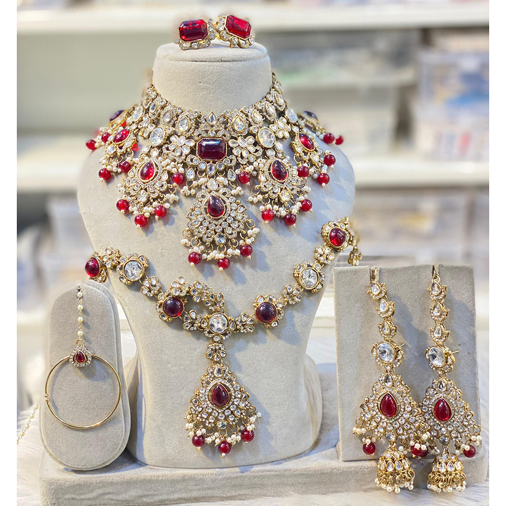 Hira Collections Heritage Kundan Stone Beads And Pearls Semi Bridal Necklace Set