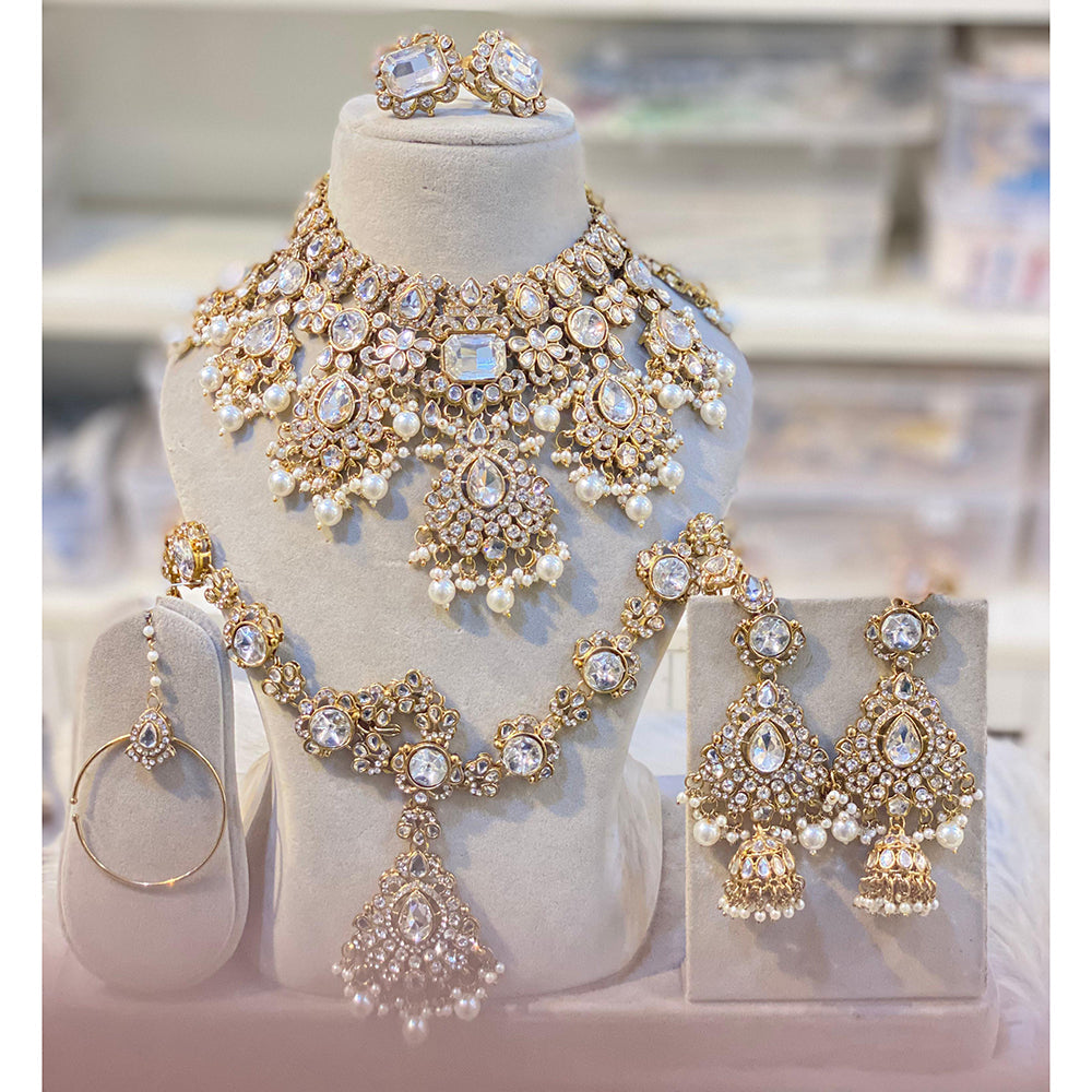 Hira Collections Heritage Kundan Stone Beads And Pearls Semi Bridal Necklace Set