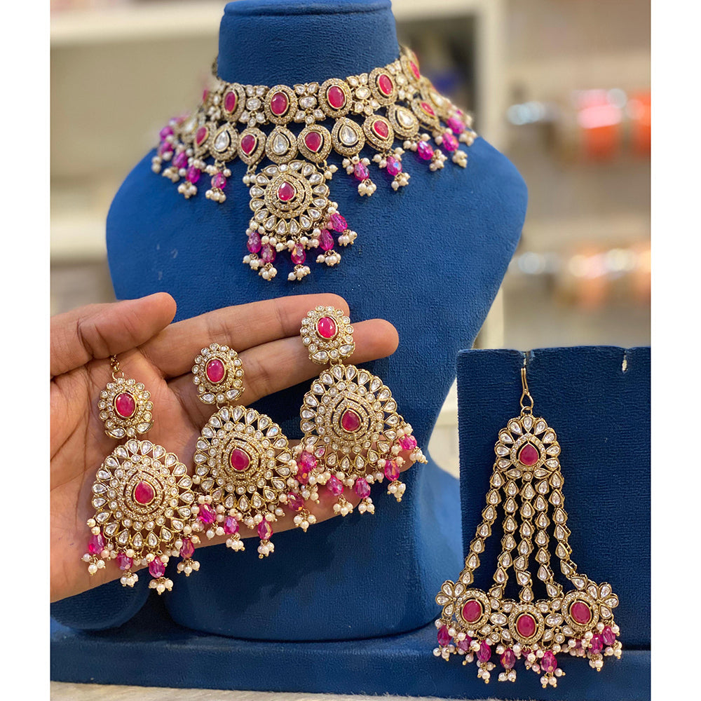 Hira Collections Royal Kundan Stone Pearl And Beaded Choker Necklace Set