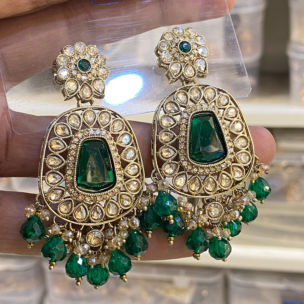 Hira Collections Sparkling Crystal Stone And Beads Dangler Earrings