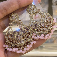 Hira Collections Sparkling Crystal Stone And Pearl Dangler Earrings