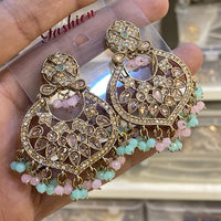 Hira Collections Sparkling Crystal Stone And Pearl Dangler Earrings