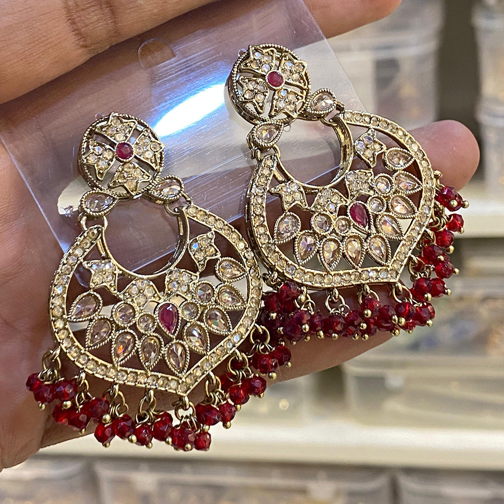 Hira Collections Sparkling Crystal Stone And Pearl Dangler Earrings