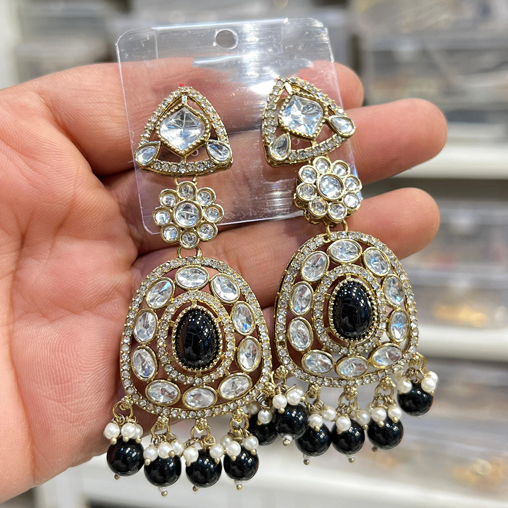 Hira Collections Sparkling Kundan Stone And Beads Dangler Earrings