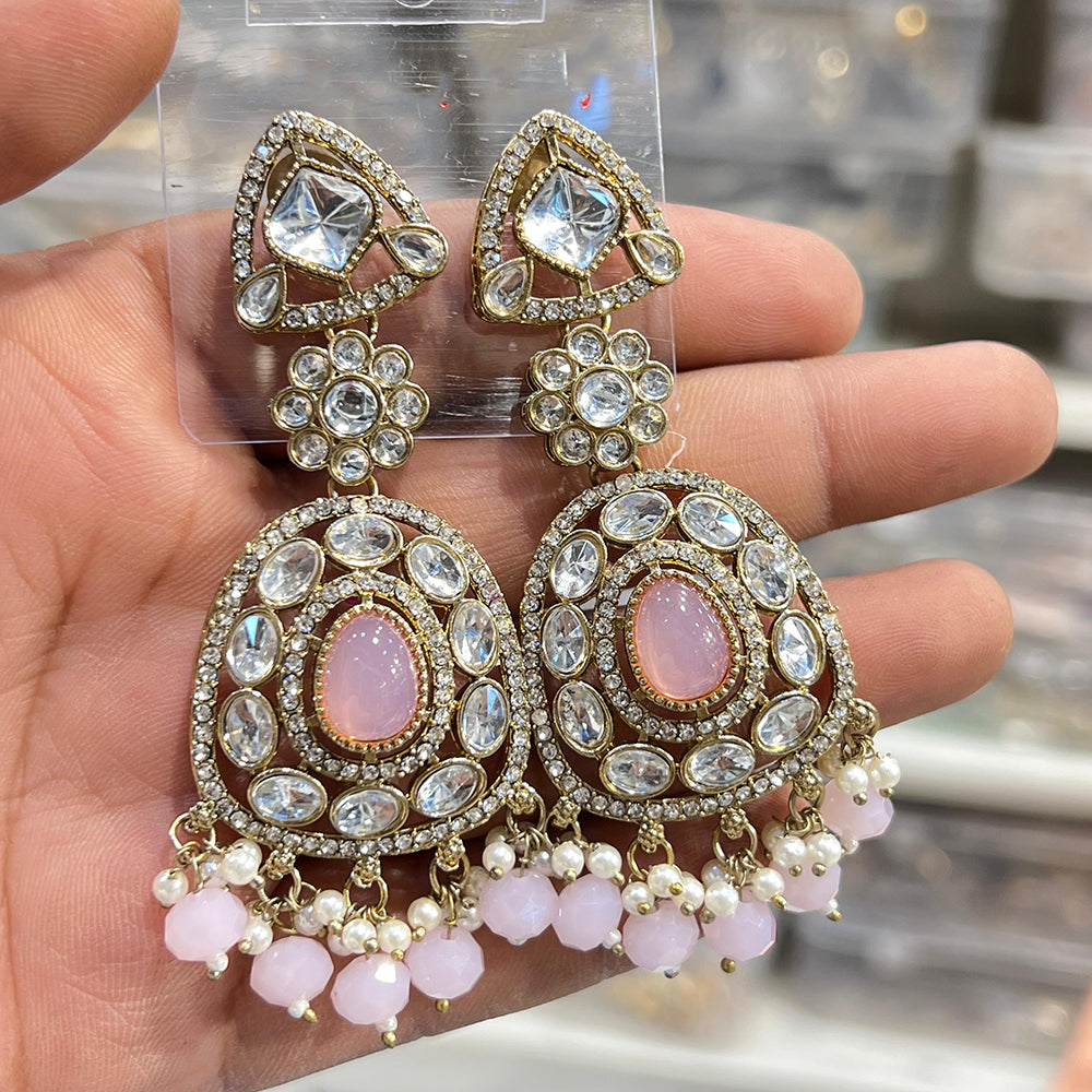 Hira Collections Sparkling Kundan Stone And Beads Dangler Earrings