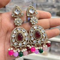 Hira Collections Sparkling Kundan Stone And Beads Dangler Earrings