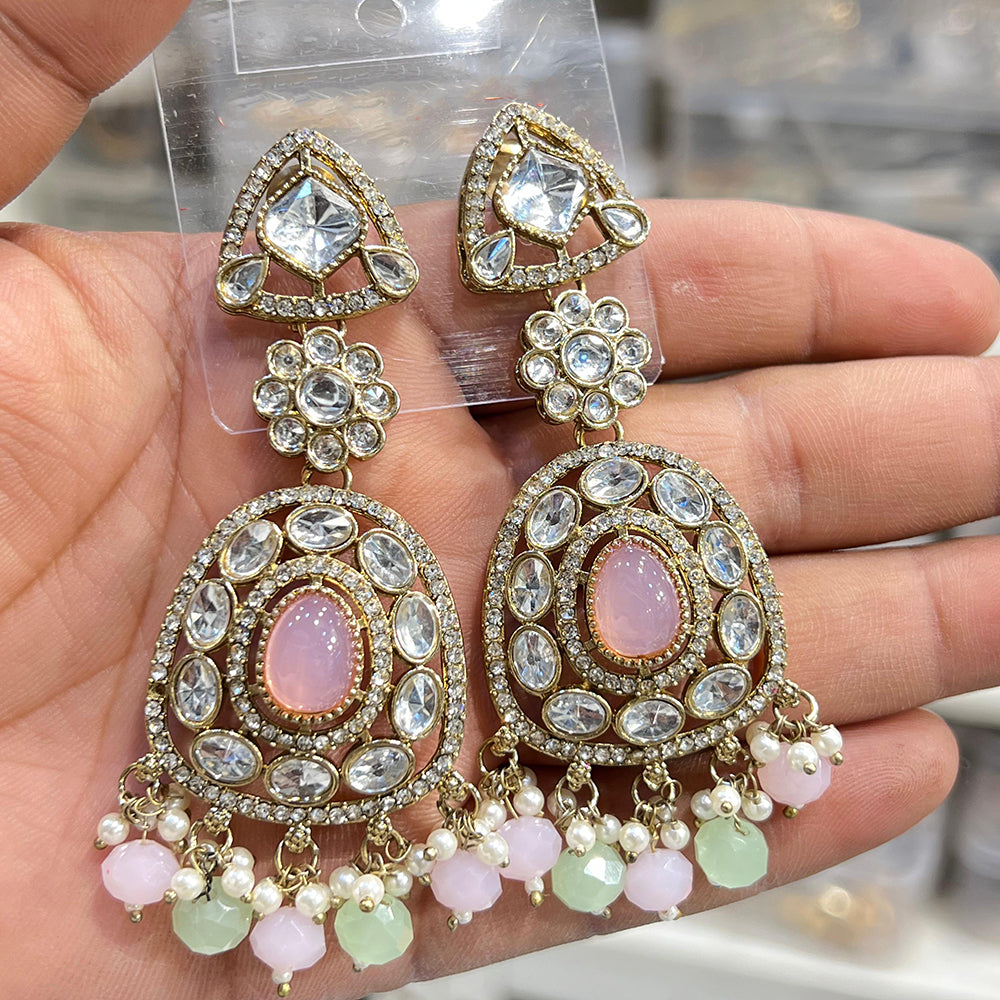 Hira Collections Sparkling Kundan Stone And Beads Dangler Earrings