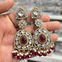 Hira Collections Sparkling Kundan Stone And Beads Dangler Earrings