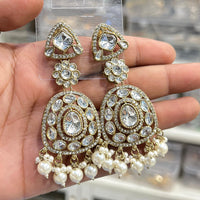Hira Collections Sparkling Kundan Stone And Beads Dangler Earrings