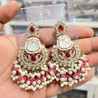 Hira Collections Sparkling Kundan Stone And Beads Dangler Earrings