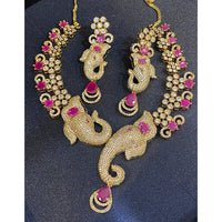 Hira Collections Grand Ganesha Motif American Diamond Necklace Set