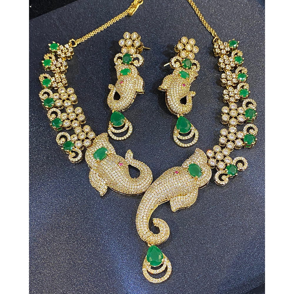 Hira Collections Grand Ganesha Motif American Diamond Necklace Set