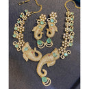 Hira Collections Grand Ganesha Motif American Diamond Necklace Set
