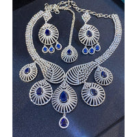 Hira Collections Sparkling American Diamond Designer Necklace Set