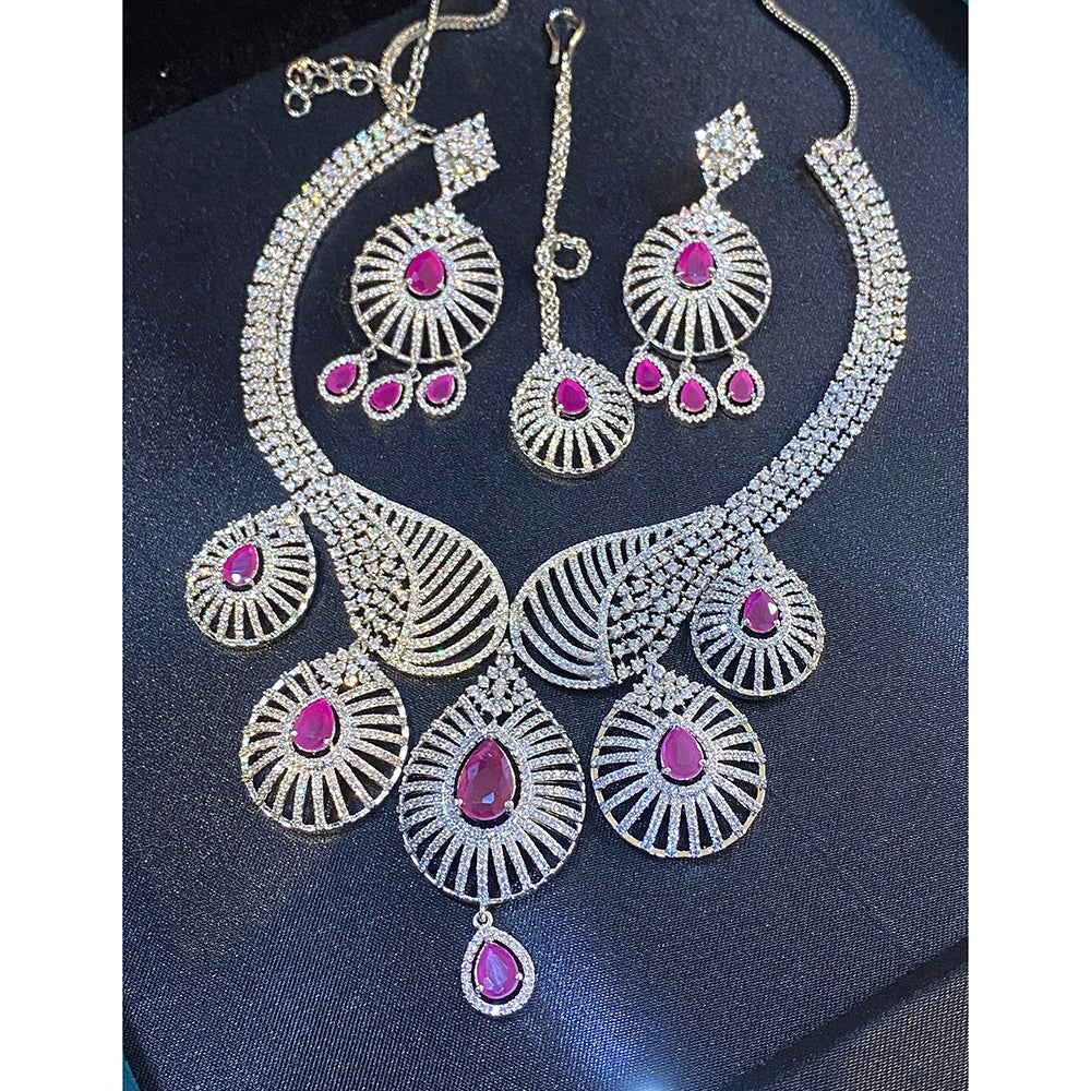 Hira Collections Sparkling American Diamond Designer Necklace Set