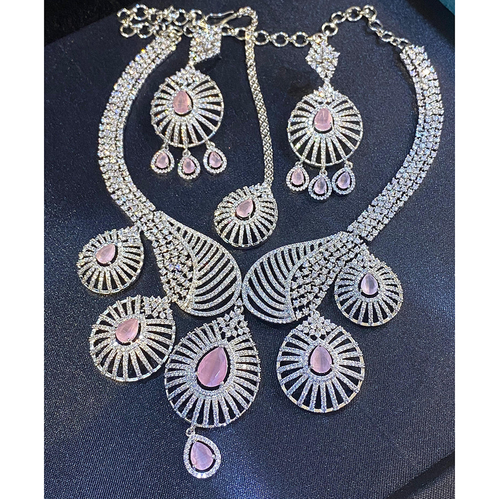Hira Collections Sparkling American Diamond Designer Necklace Set