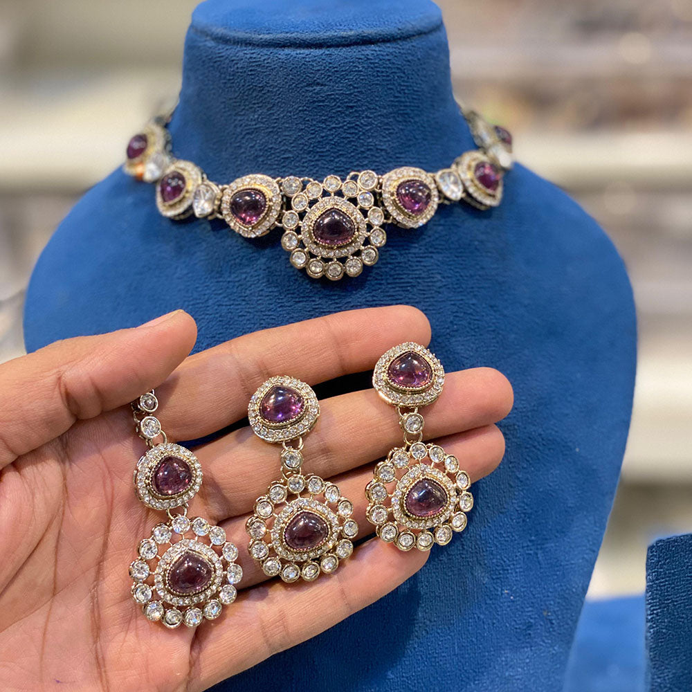 Hira Collections Classic Pota Stone And Austrian Stone Party Wear Necklace Set