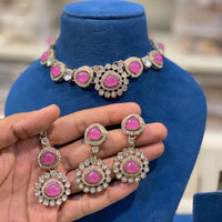 Hira Collections Classic Pota Stone And Austrian Stone Party Wear Necklace Set