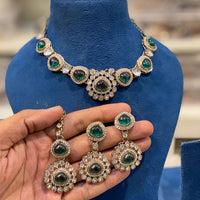 Hira Collections Classic Pota Stone And Austrian Stone Party Wear Necklace Set