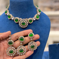 Hira Collections Classic Pota Stone And Austrian Stone Party Wear Necklace Set