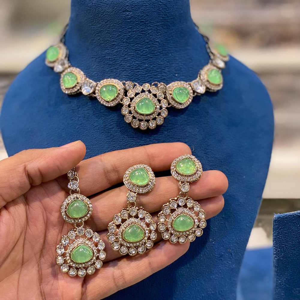 Hira Collections Classic Pota Stone And Austrian Stone Party Wear Necklace Set