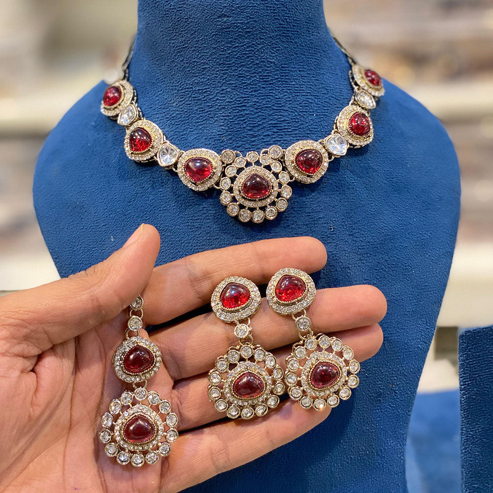 Hira Collections Classic Pota Stone And Austrian Stone Party Wear Necklace Set