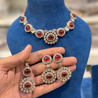 Hira Collections Classic Pota Stone And Austrian Stone Party Wear Necklace Set