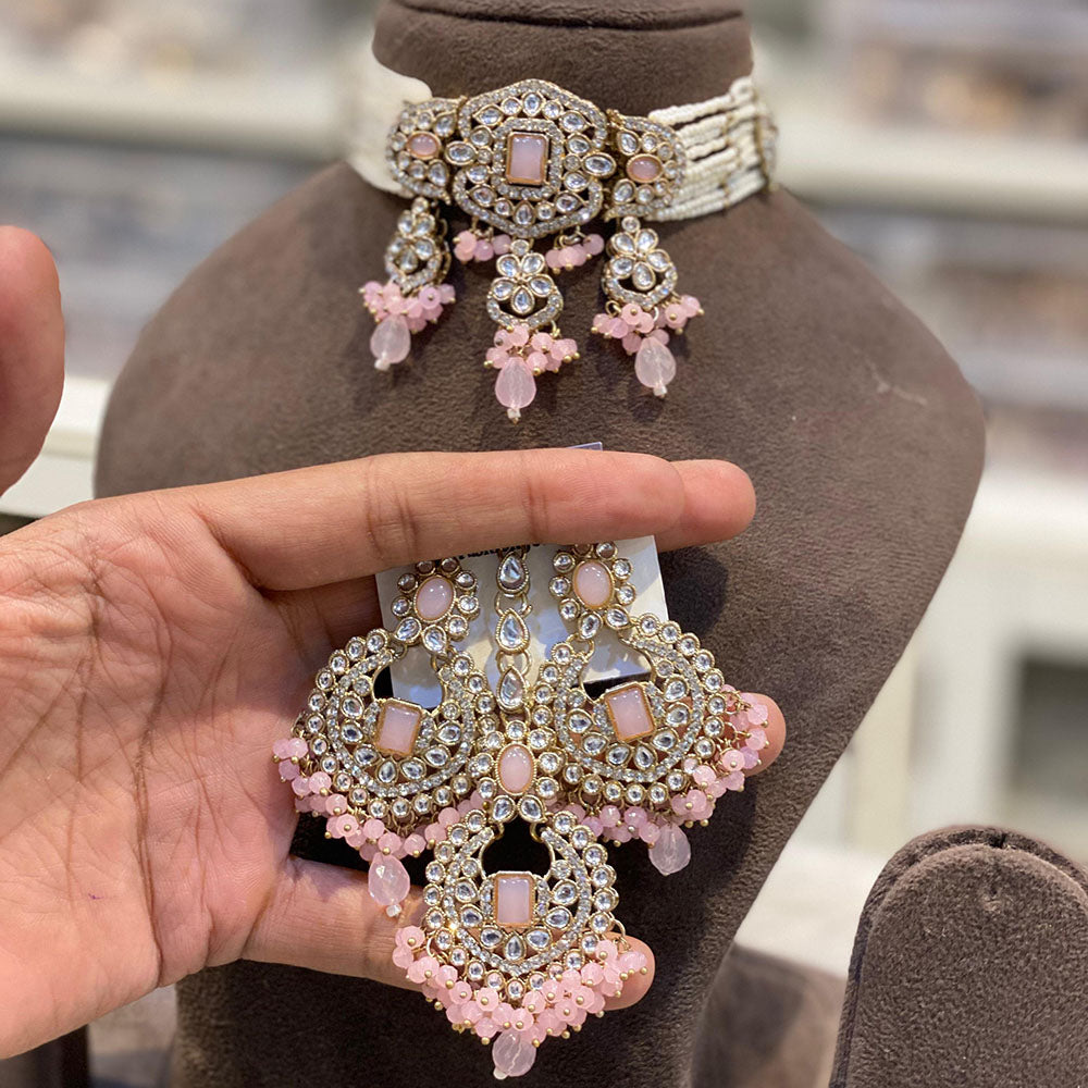 Hira Collections Royal Kundan Stone And Pearl Choker Necklace Set