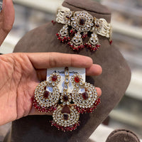 Hira Collections Royal Kundan Stone And Pearl Choker Necklace Set