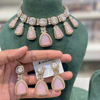 Hira Collections Classic Pota Stone And Austrian Stone Party Wear Necklace Set