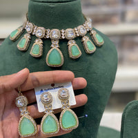 Hira Collections Classic Pota Stone And Austrian Stone Party Wear Necklace Set