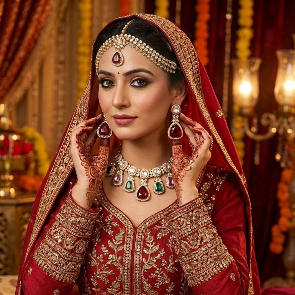 Hira Collections Classic Pota Stone And Austrian Stone Party Wear Necklace Set