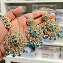 Hira Collections Royal Crystal Stone And Pearl Earring With Maangtikka