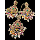 Hira Collections Royal Crystal Stone And Pearl Earring With Maangtikka