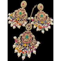 Hira Collections Royal Crystal Stone And Pearl Earring With Maangtikka
