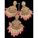 Hira Collections Royal Crystal Stone And Pearl Earring With Maangtikka