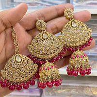 Hira Collections Designer Crystal Stone And Beads Jhumki Earrings With Maangtikka