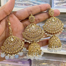 Hira Collections Designer Crystal Stone And Beads Jhumki Earrings With Maangtikka