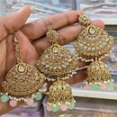 Hira Collections Designer Crystal Stone And Beads Jhumki Earrings With Maangtikka