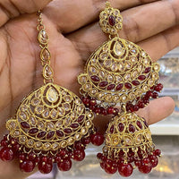 Hira Collections Designer Crystal Stone And Beads Jhumki Earrings With Maangtikka