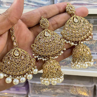 Hira Collections Designer Crystal Stone And Beads Jhumki Earrings With Maangtikka