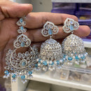 Hira Collections Designer Crystal Stone And Beads Jhumki Earrings With Maangtikka