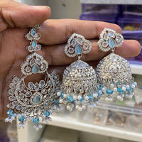 Hira Collections Designer Crystal Stone And Beads Jhumki Earrings With Maangtikka