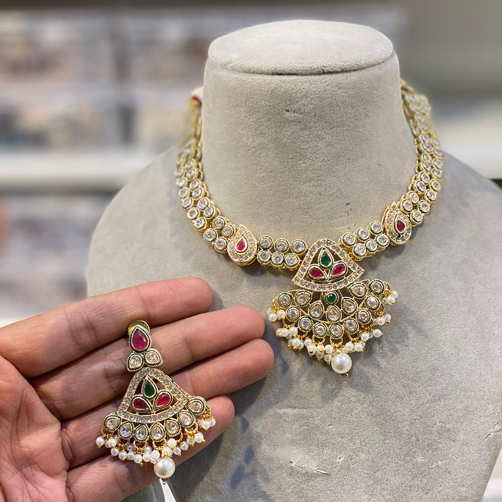 Hira Collections Royal Crystal Stone Pearl And Beads Designer Necklace Set