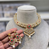 Hira Collections Royal Crystal Stone Pearl And Beads Designer Necklace Set