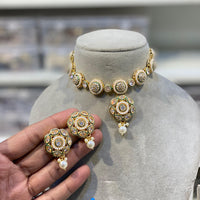 Hira Collections Royal Crystal Stone Pearl And Beads Designer Necklace Set