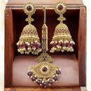 Hira Collections Designer Crystal Stone And Beads Jhumki Earrings With Maangtikka