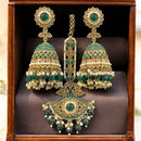 Hira Collections Designer Crystal Stone And Beads Jhumki Earrings With Maangtikka