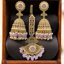 Hira Collections Designer Crystal Stone And Beads Jhumki Earrings With Maangtikka
