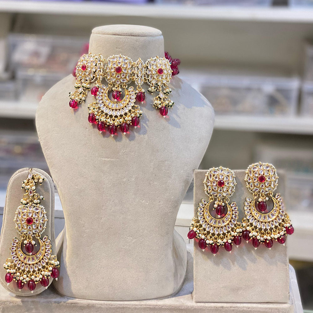 Hira Collections Luxury Kundan Stone Pearl And Beads Choker Necklace Set